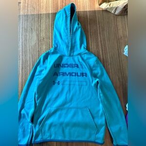 Boys Under Armour hoodie sweatshirt with pockets size L teal blue